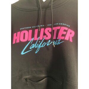 Hollister California Black Hoodie XXL Bold Pink & Blue Graphic Front Pocket Desi